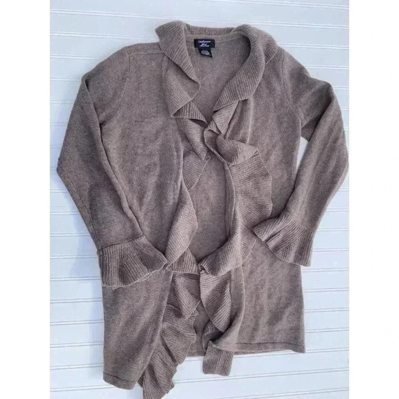 Lord & Taylor Womens Cashmere Wool Blend Cardigan Ruffle Small Long sweater 307 - Picture 1 of 2